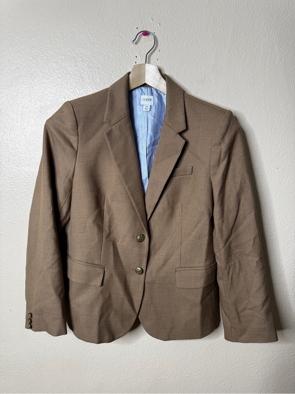 J.Crew Factory Womens 10 Brown Wool Blend Blazer Gold Buttons Career Preppy